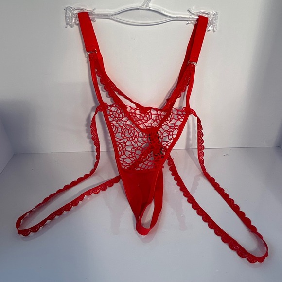 Ann Summers Other - Ann Summers Red Lace Corset Style Thong Teddy Lingerie XL